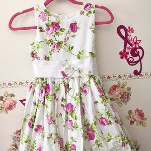 Shanil Girls Floral White Pink Flared Dress 10 Rose Party Flower Girl